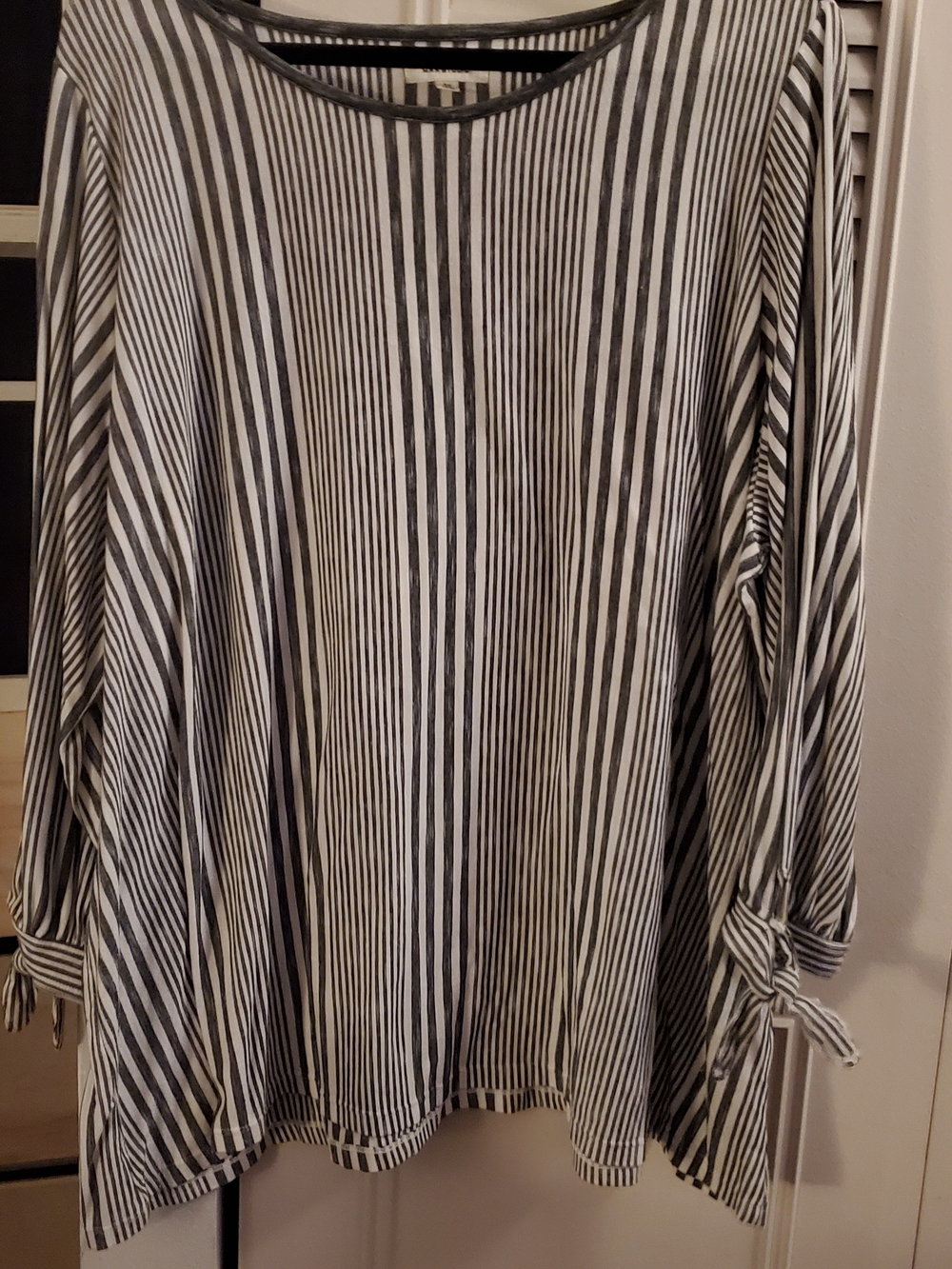 Grey and White Vertical Stripe Long Sleeve Top